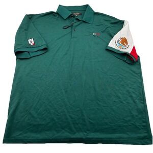 Pavini Mexico Polo Shirt Men's 4XL Green New Embroidered Flag Sleeve